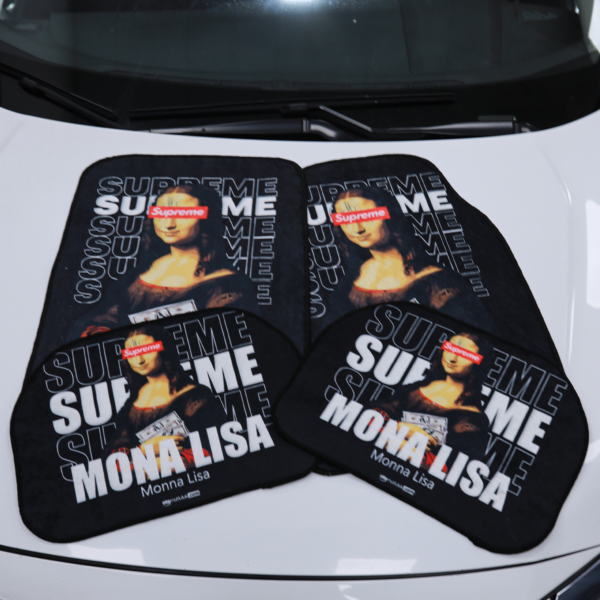 Mona Lisa Desenli Dijital Baskılı Universal Her Araca Uyumlu Makinede Yıkanabilir Oto Paspas Halı Seti