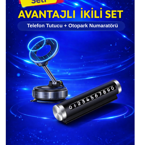 Otopark Numaratörü ve Vakumlu Mıknatıslı Telefon Tutucu Seti | Torpido Üstü, 360° Dönebilen 2'li Set